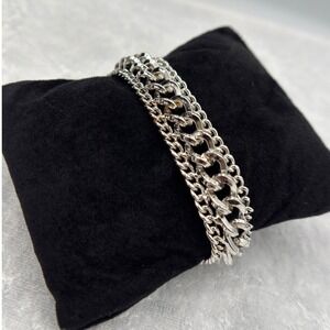 Vintage Sarah Coventry‎ Camelot Silver Tone Triple Chain Bracelet Estate Jewelry